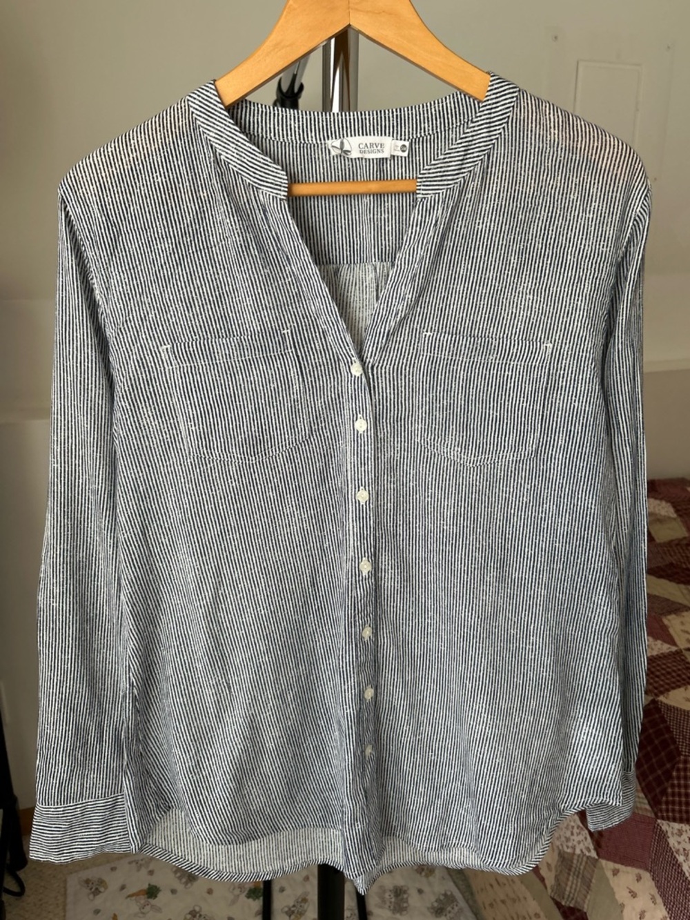 Carve Designs 100% Organic Cotton Button Down Striped Blouse Top